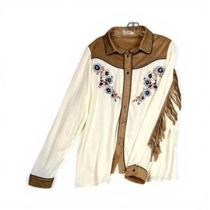 Embroidered John Moon Western Jacket in Cream and Tan
